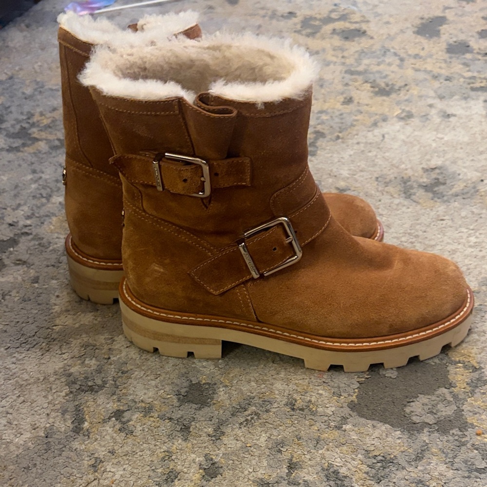 Jimmy Choo Tan Ankle Boots with Shearling Lining